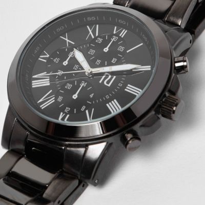 Dark gunmetal chain strap watch